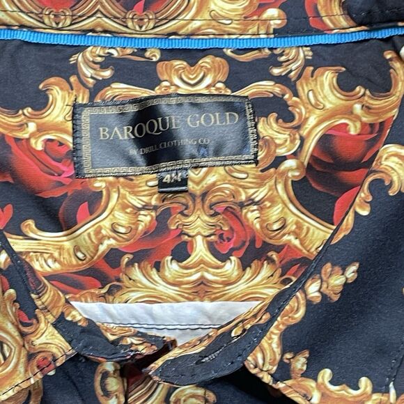 Baroque Gold Shirt Mens 4X Black Gold Crowns Chain Rose Filigree Button Up - Picture 4 of 9
